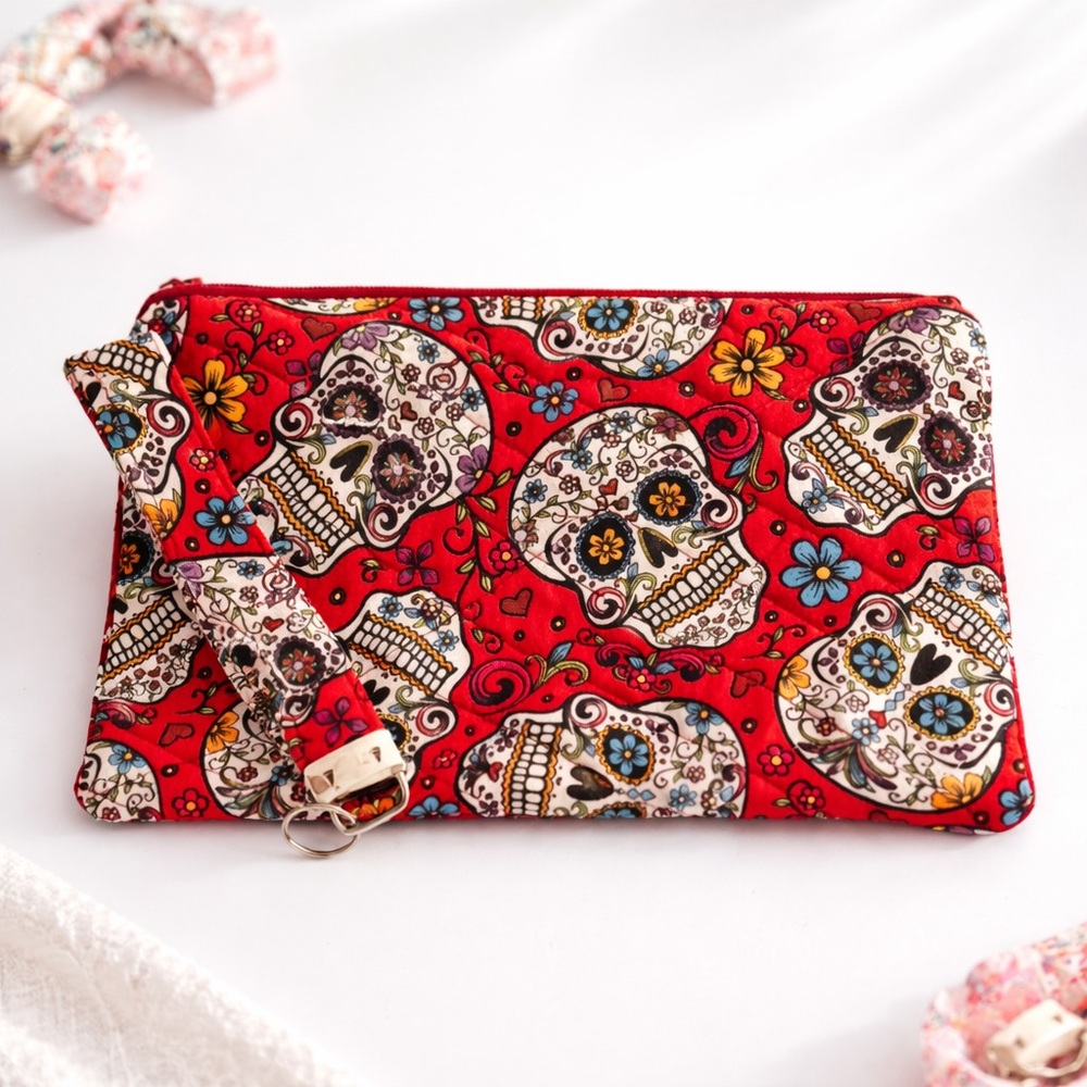 Colorful Skull Print Clutch w/ key fob